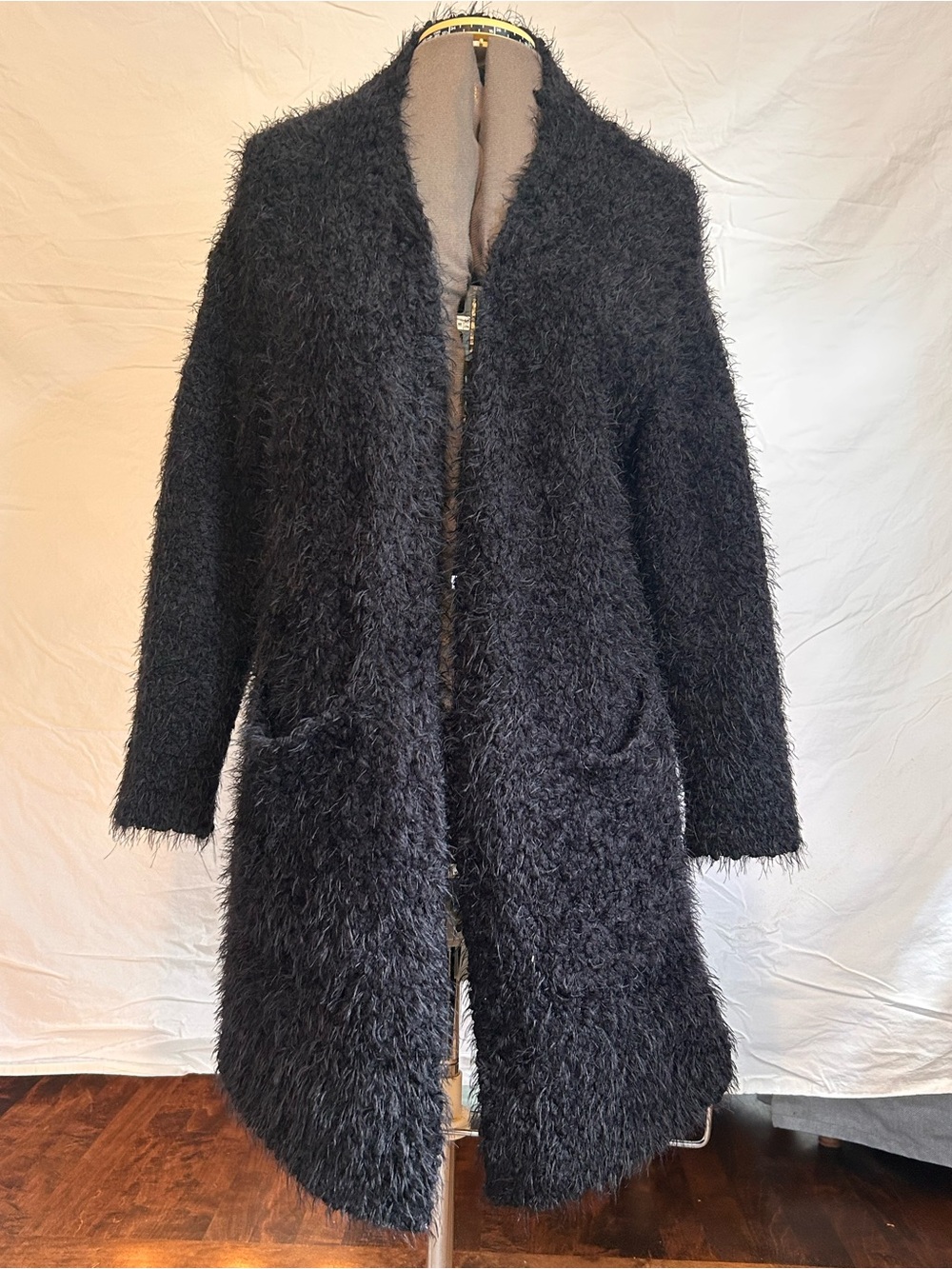 Black Fuzzy Open-Front Women’s Sweater